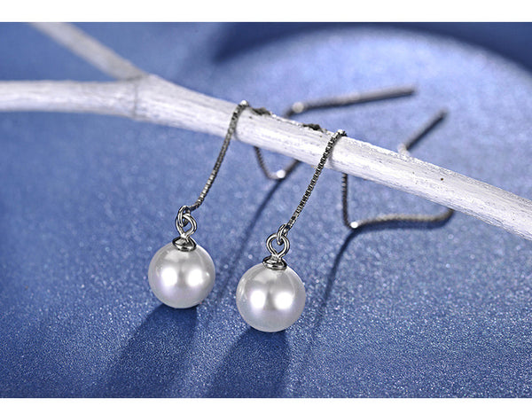 S925 Sterling Silver Stud Earrings Shell Pearls EAR Thread Jewelry