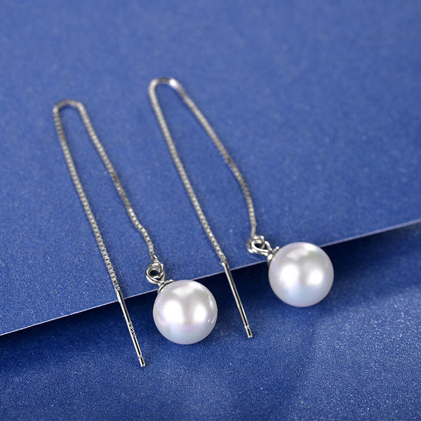 S925 Sterling Silver Stud Earrings Shell Pearls EAR Thread Jewelry