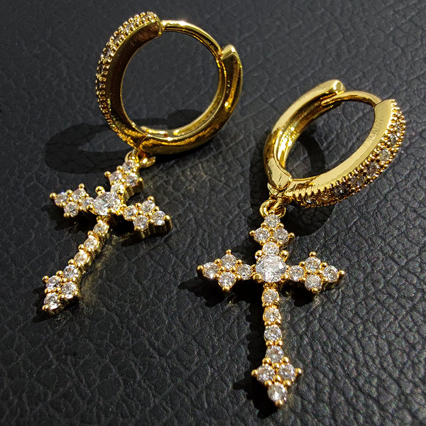 Silver Needle Inlaid Zirconium Cross Ear Buckle Men And Women Rap Accessories